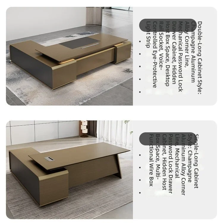 #Premium Office Desk, Modern Executive Desk for CEO & Manager, Large L-Shaped Wooden Desk, Home Office Workstation