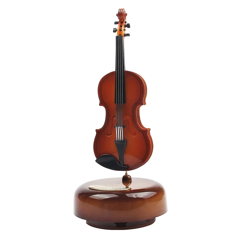 Violin Music Box Mini Vintage Musical Box With Rotating Base, Classical Replica Instrument Crafts Model