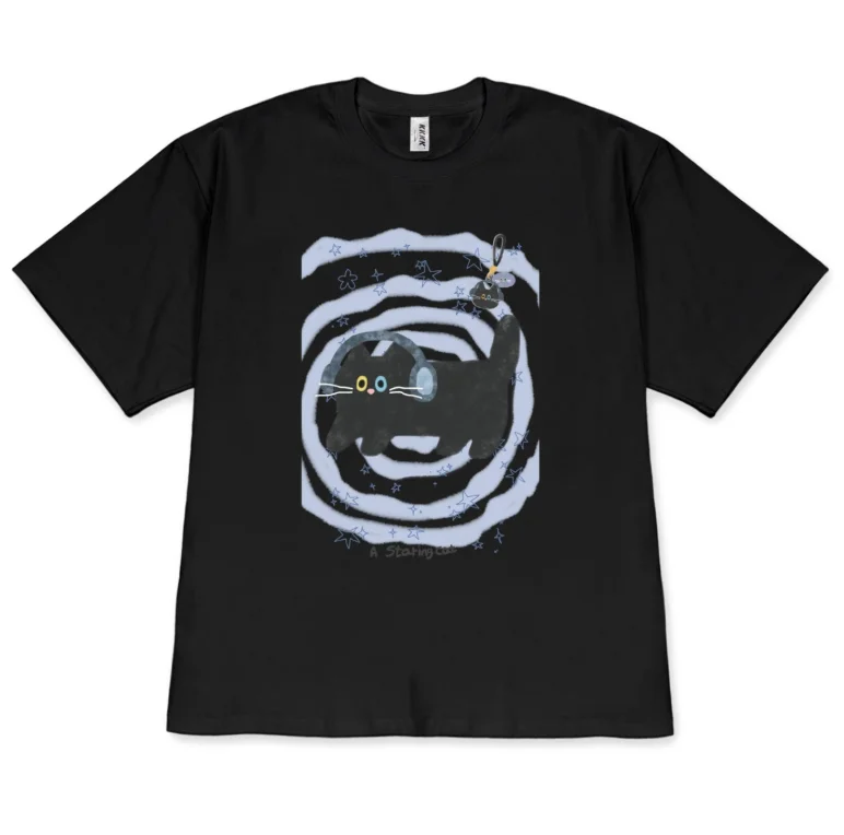 Cute Staring Black Cat Graphic T-Shirt Kawaii Cartoon Cat Print Short Sleeve Casual Tee for Women Men Tops Y2k Women T Shirt