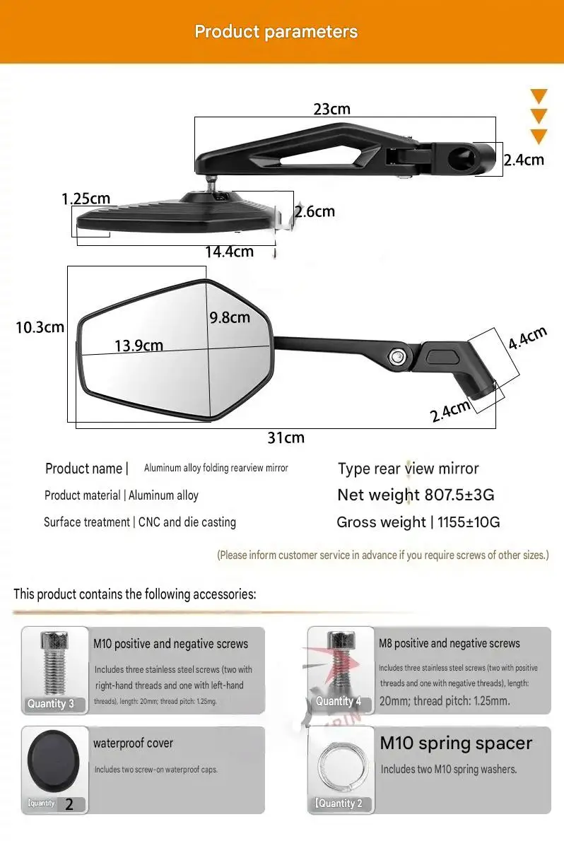 For ADV350 Wide Angle Foldable Rear Mirror Multi Rotation Design Eliminate Driving Blind Spot Fittings