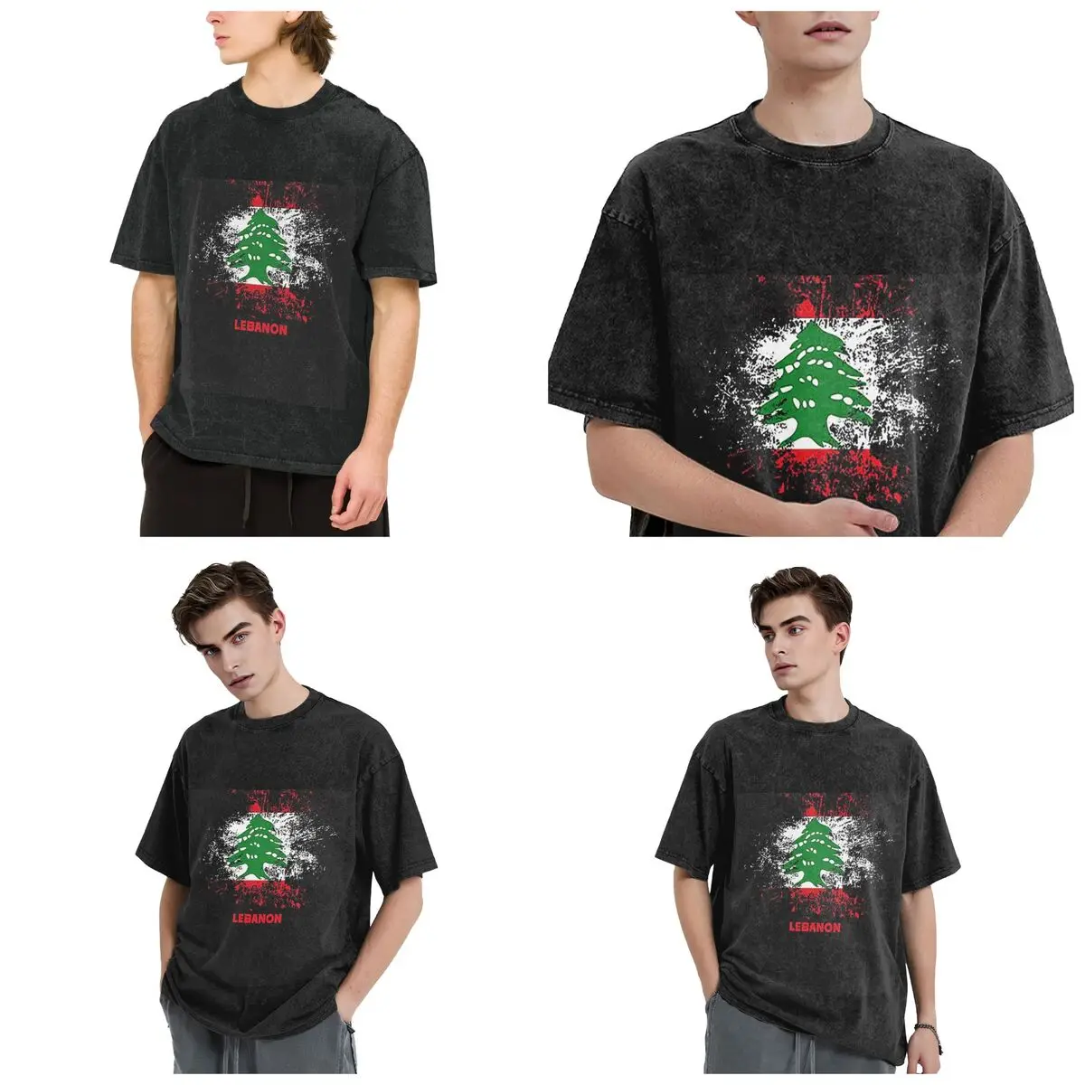 Lebanon Watercolor Lebanon Flag Lebanese Outfit Hip Hop Short Sleeve T-Shirts Washed Tops Tees Streetwear T Shirt Oversized