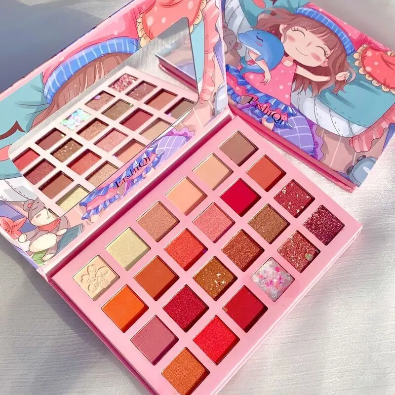 لوحة ظلال عيون Sunburst، مكونة من 24 لونًا، لامعة أرضية مشهورة جدًا، بدون تلطخ مكياج في الحياة اليومية، وردي لامع وأبيض