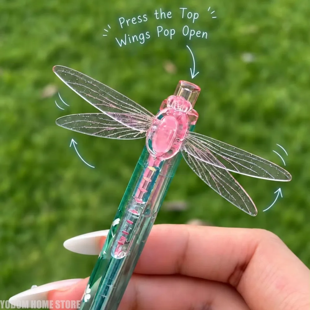 1/4pcs Dragonfly Wing Click Pen Fun Pop-Open Wing Design 0.5mm Fine Tip Smooth and Comfortable for School & Office Supplies Gift