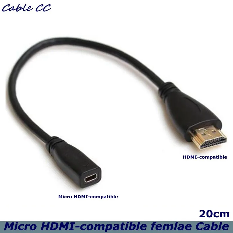 20cm Micro HDMI Socket Female to HDMI Male Adapter Cable for Tablet & Cell Phone