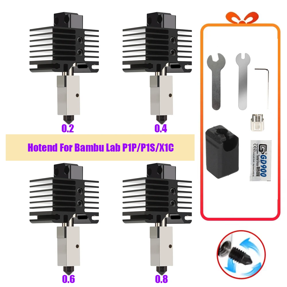 

For Bambu Lab X1/X1C & P1P/P1S Upgrade Hotend Kit - High-Flow Hardened Steel Nozzles 0.2-0.8mm, High-Speed 3D Printer Parts