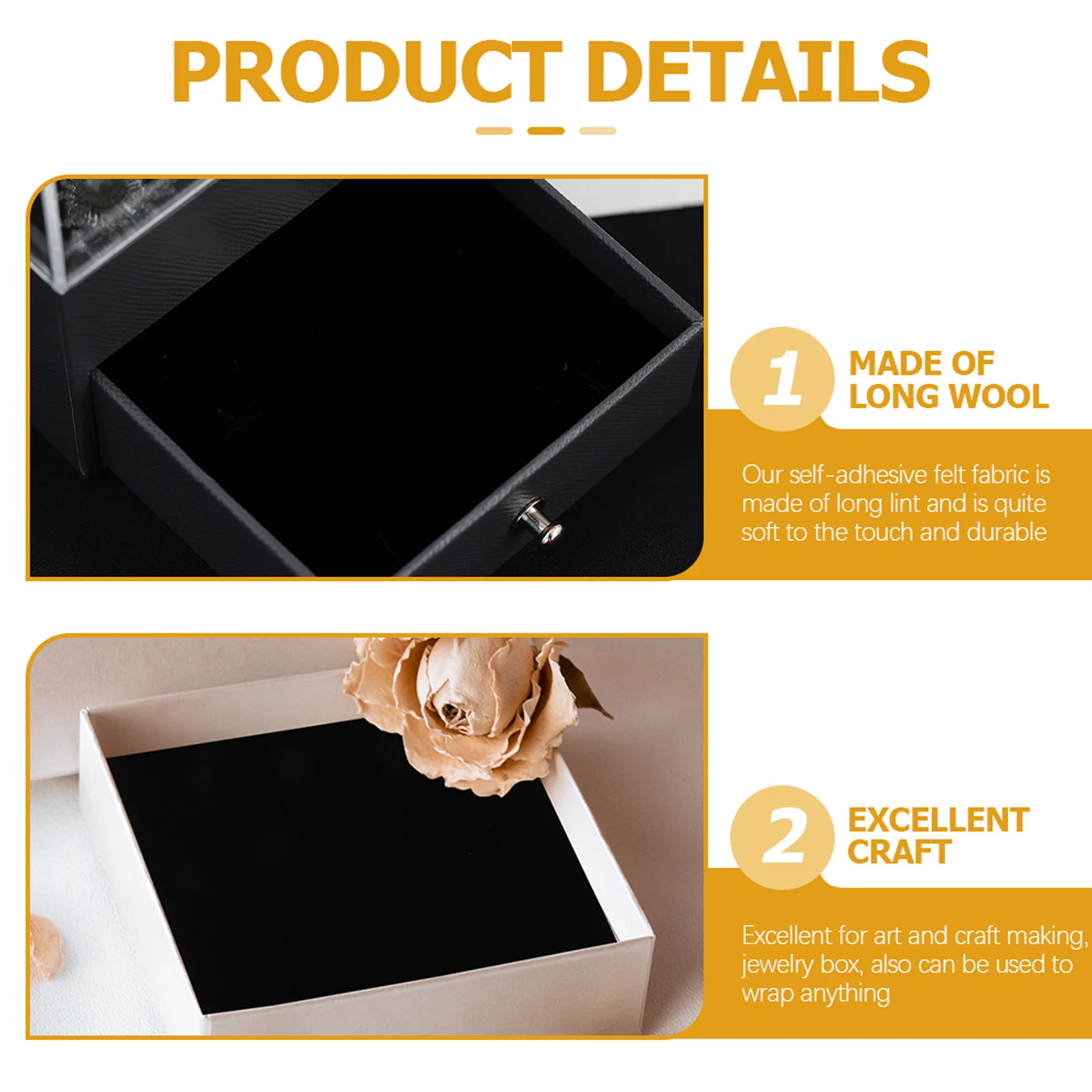 

4Pcs Black Felt Self Adhesive Sheets Jewelry Box Lining Gift Box Liners Storage Fabric Protective Anti Tarnish Sticky