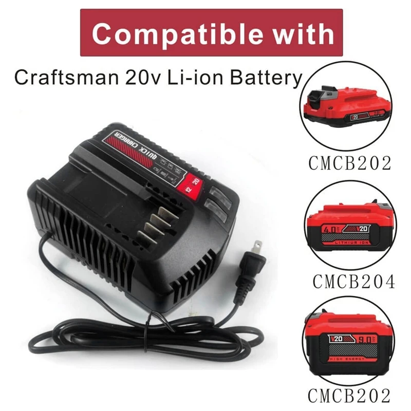 CMCB104 Battery Charger For Craftsman V12/V20 Lithium Battery CMCB204 CMCB202 CMCB201 CMCB209 CMCB205 CMCB102 ,US Plug