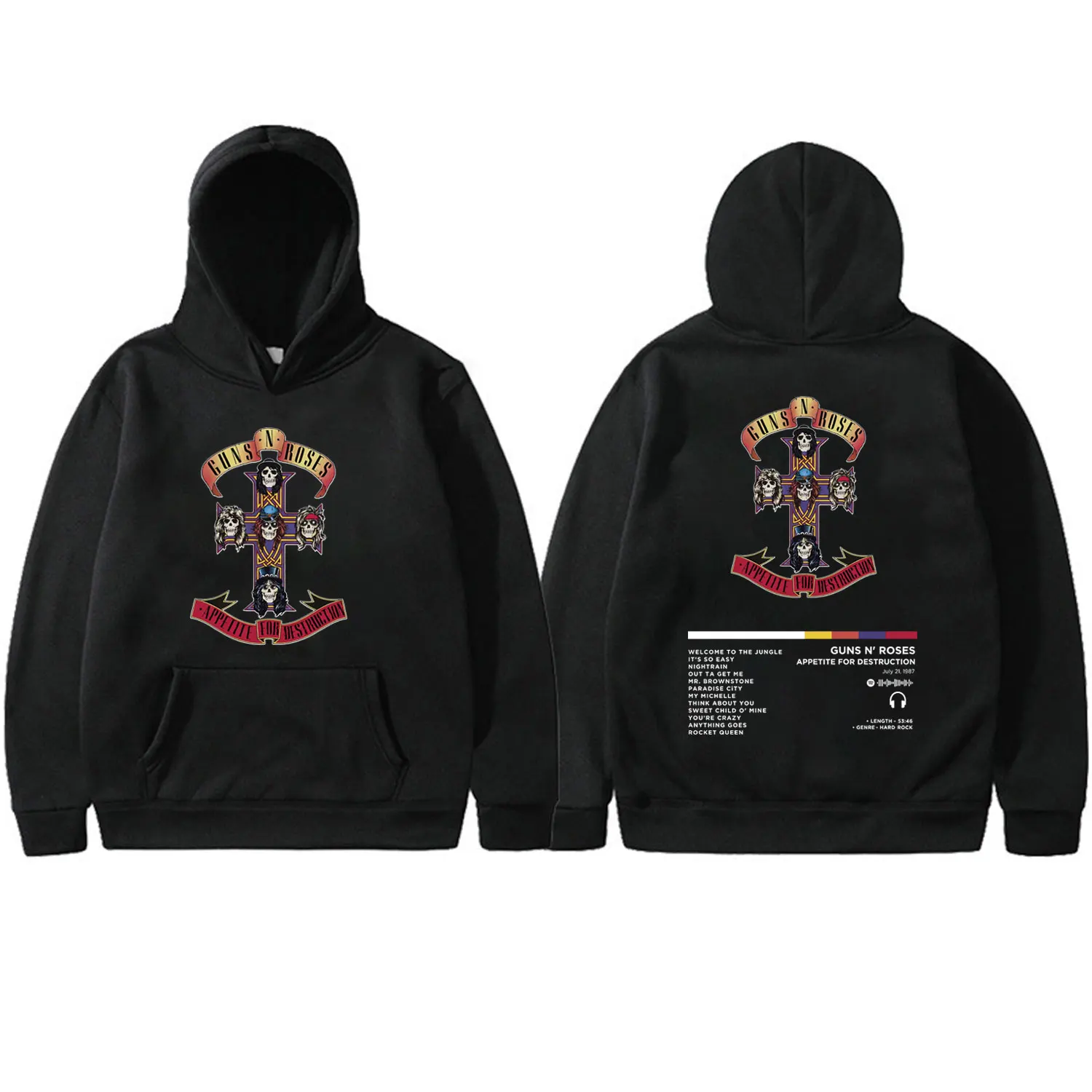 

Guns N Roses Band Music Album Double Sided Print Hoodie Harajuku Rock Oversized Sweatshirts Men Women Hip Hop Vintage Pullovers