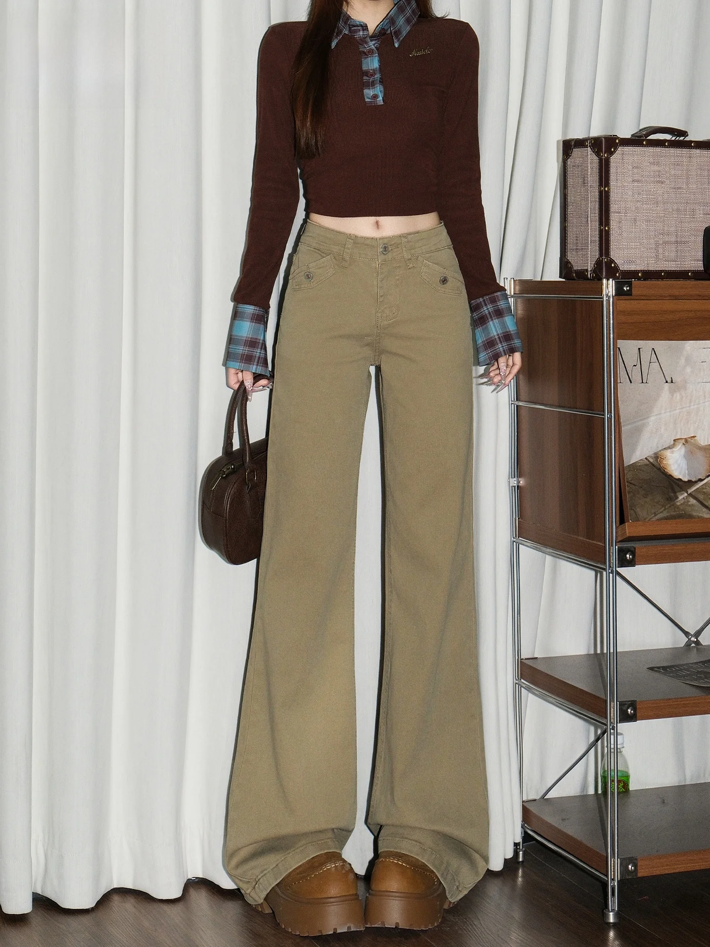 

Свободные женские джинсы в американском стиле с высокой талией, расклешенные, повседневные, модные, для весны и лета, с эффектом похудения, брюки-клеш