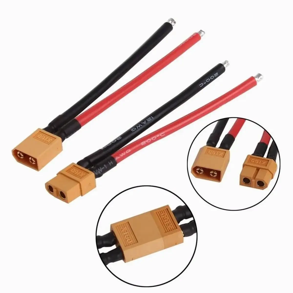 

2pcs XT60 Connector Battery Bullet Plug Female Cable Wire 12AWG Adapter Connector Esc Connectors Diy Quadcopter Drone Kit Parts