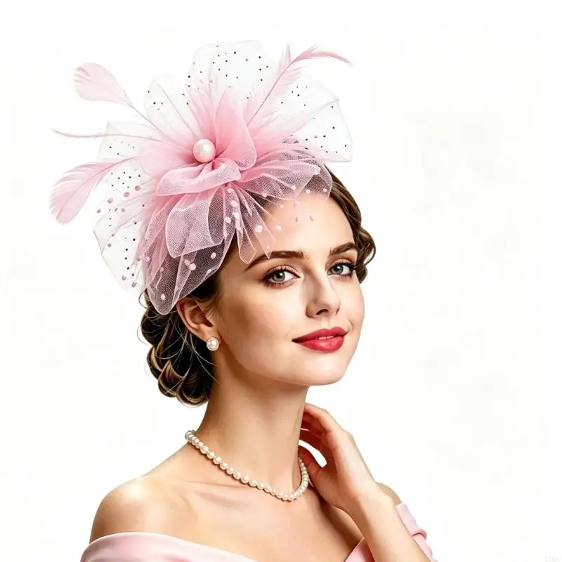 Horse Racing Fascinator Hairband for Women, Mesh Headpiece with Trim for Wedding Guest and Photo Styling and Parties Y166