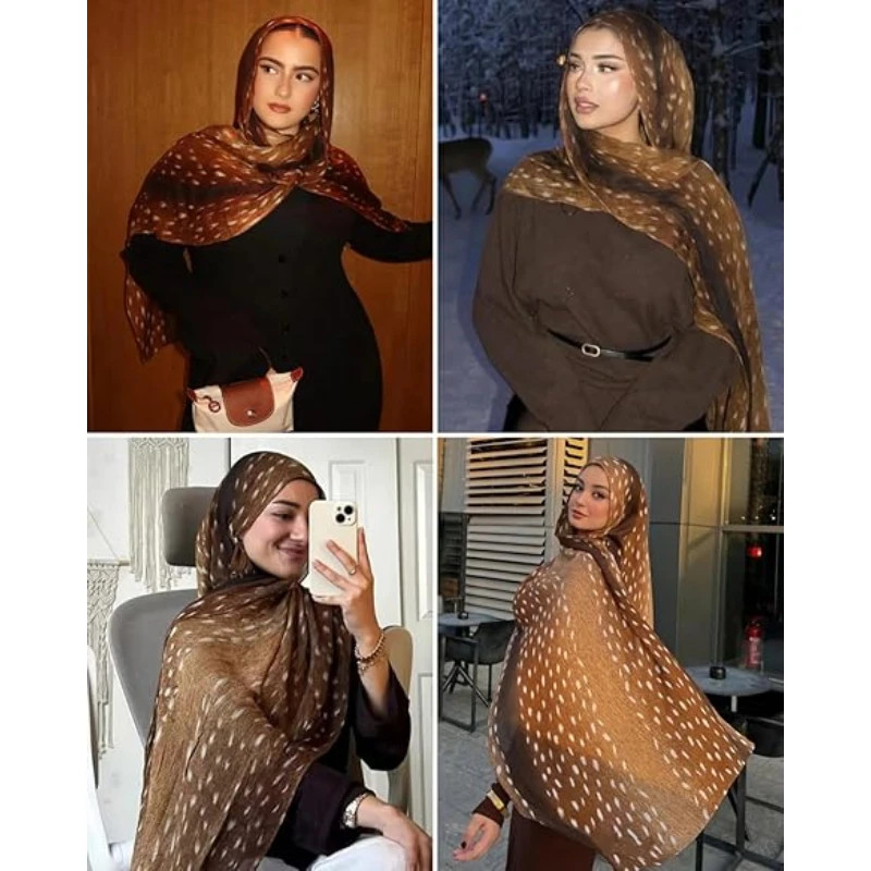 Bohemian Deer Print Hijabs Women Watercolour Shawl Soft Muslim Hijabs Modal Cotton Lightweight Wrap Autumn Headscarf Ramanda 4