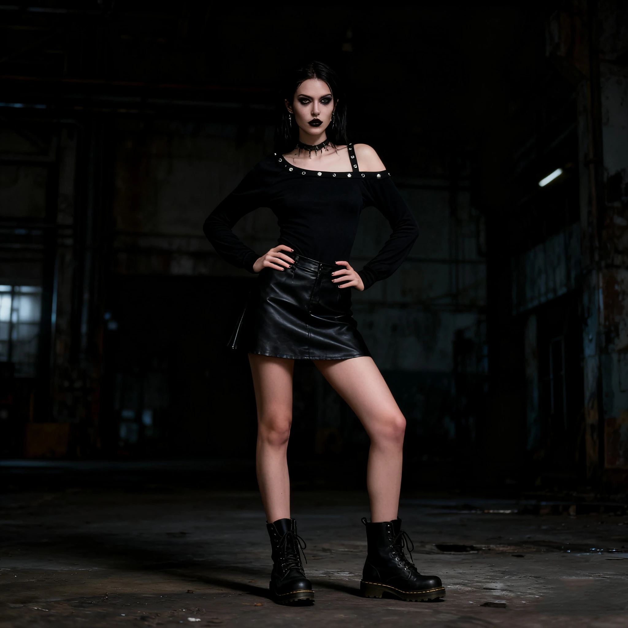 

Women's Punk Gothic Asymmetrical Off-Shoulder Top - Rivet Decor Long Sleeve Top, Edgy Streetwear Party T-SHIRT Spring Autumn