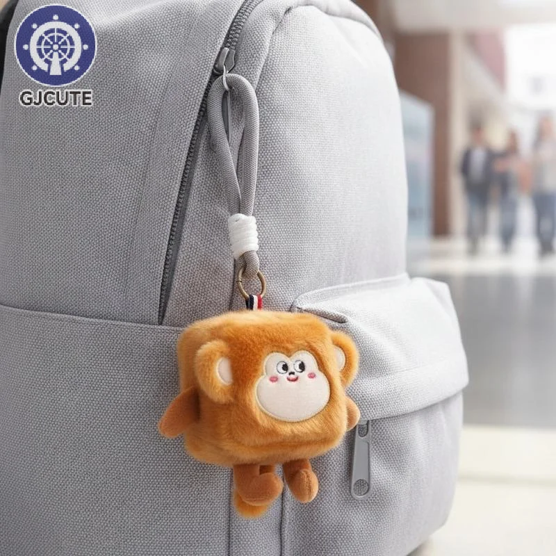 Square Plush Toys Pendant Fruit Animal Keychain Kawaii Backpack Decor Toys Adorably Car Key Holder Creative Birthday Gifts