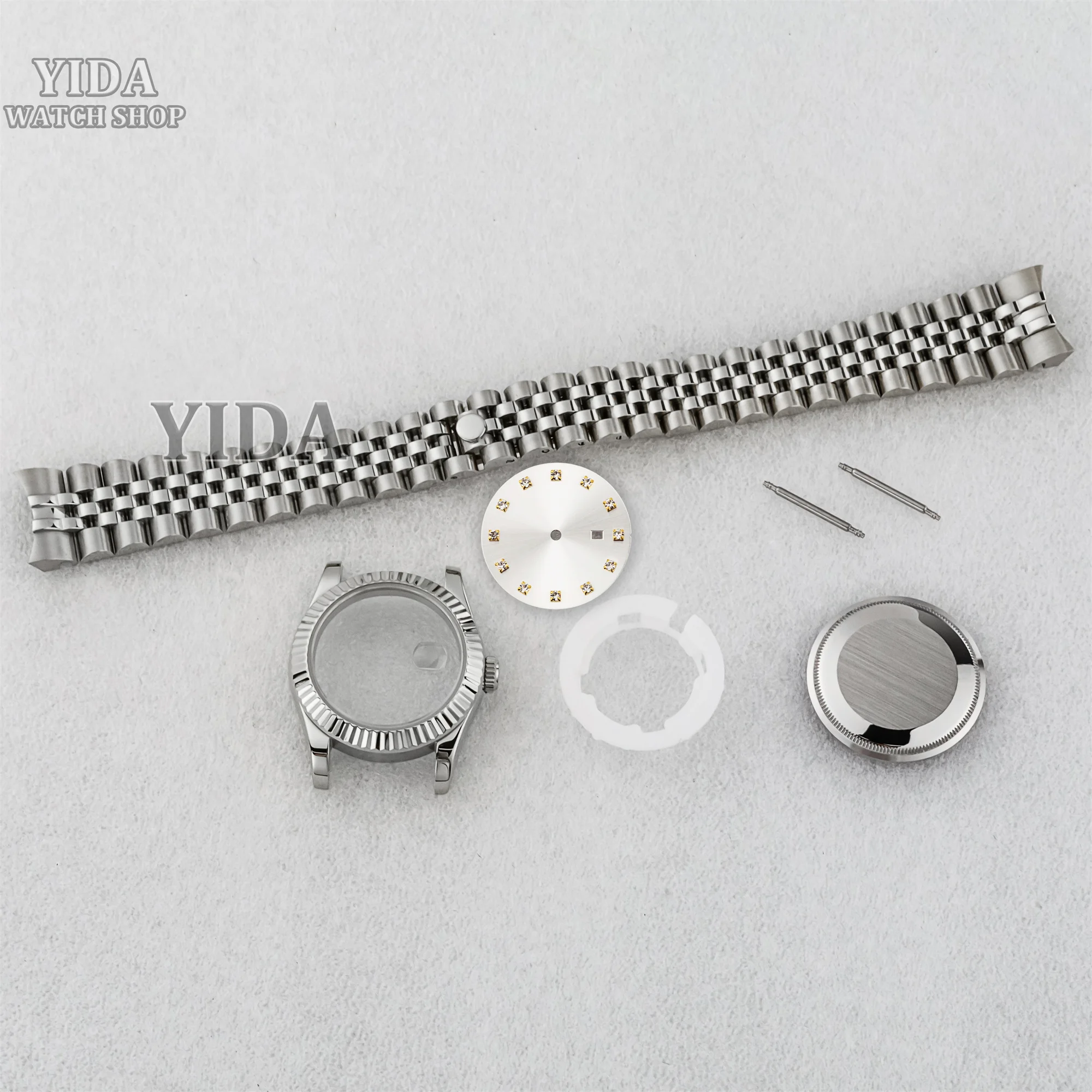 33 مللي متر ساعة حافظة 25 مللي متر الماس الهاتفي سوار فولاذي غير قابل للصدأ الياقوت الزجاج ل DATEJUST NH05 NH06 حركة تعديل ساعة اكسسوارات