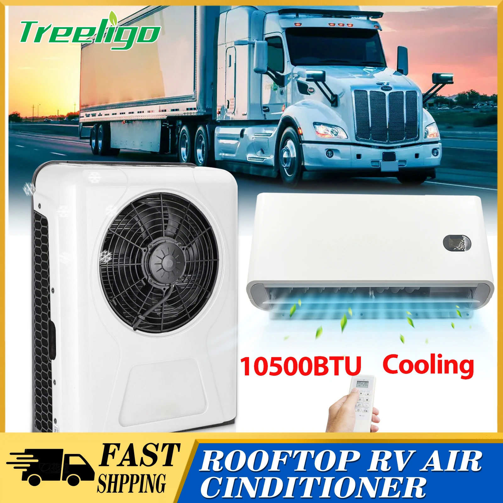 Treeligo 10500BTU Car Electric Parking Fast Cooling Air Conditioner 12V/24V Split Air AC Unit for Truck Caravan Camper Van RV