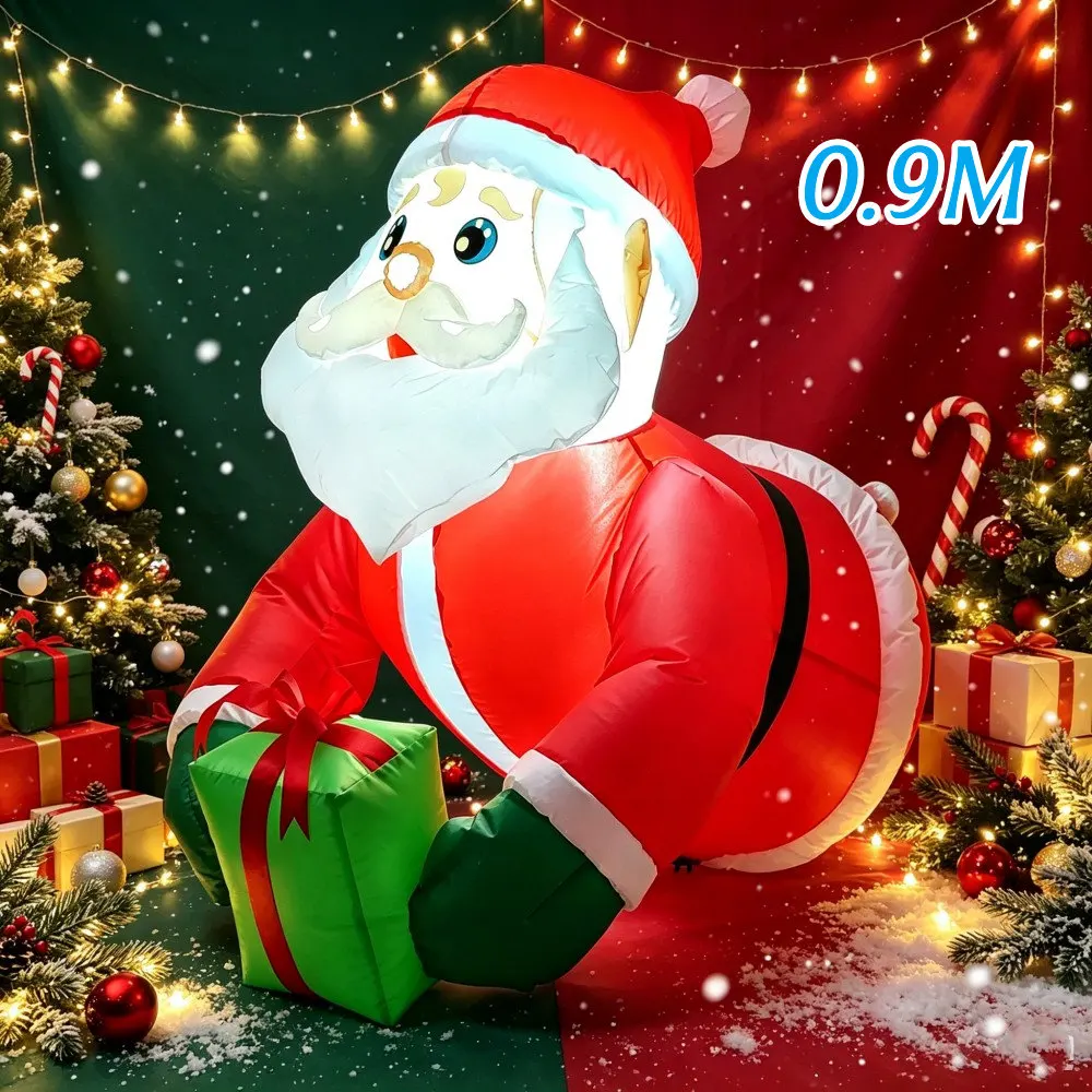 0.9M Christmas Inflatable Santa Claus Holding Gift Box Climbing Window built-in LED Lighting For Home Holiday Party Decoration