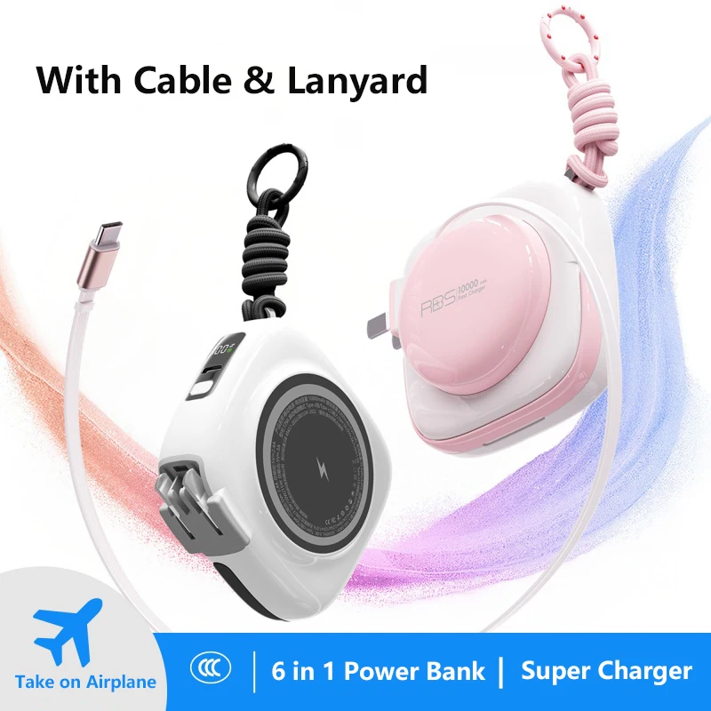 15W Magnetic Wireless Charging Power Bank 20000mAh 22.5W Fast Charging with 75cm Retractable Cable Portable PowerBank for iPhone