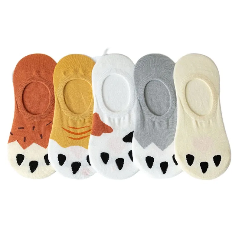 Damen Baumwoll socken Sommer niedlichen Katzen klauen druck bequeme atmungsaktive flache Mund No-Show Socken Söckchen Frau 1 b103