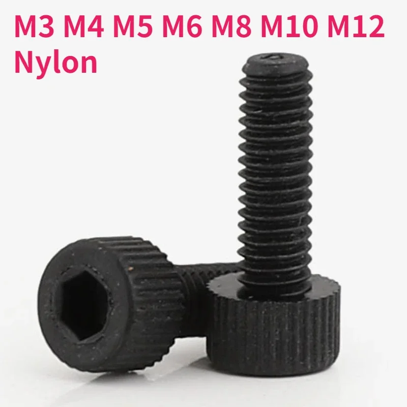 M3 M4 M5 M6 M8 M10 M12 Black Nylon Hexagon Hex Socket Head Screw Cup Head Knurled Plastic Bolt for Insulation Use