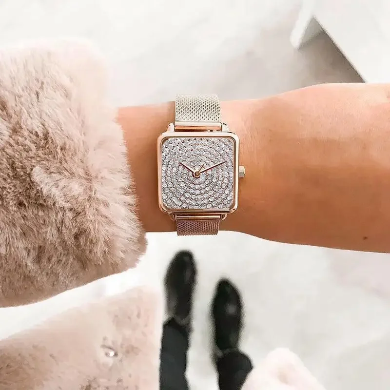 Orologi da donna di lusso Orologi al quarzo quadrati di moda delle migliori marche per donna Cinturino con fibbia magnetica Orologio da donna elegante reloj mujer