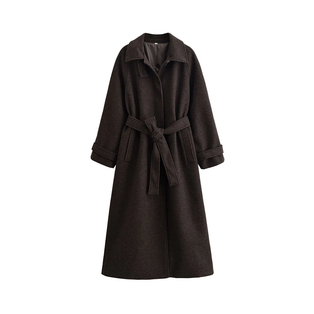 

Autumn and winter new women's clothing fashion simple versatile belt woolen coat