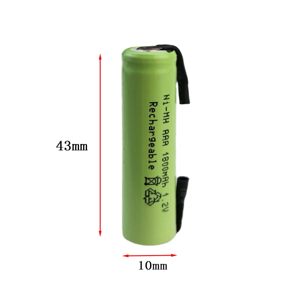 1.2V 1800mAh  AAA Rechargeable Battery Cell, with Solder Tabs for Philips Braun Electric Shaver, Razor, Toothbrush