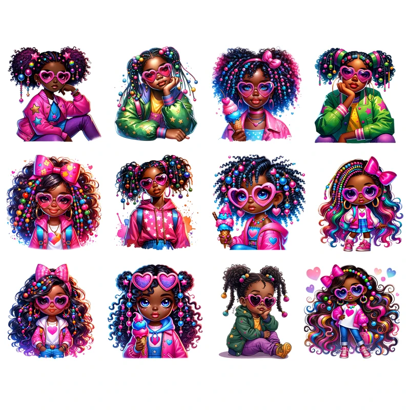 Colorful Queen Iron On Transfer Printing For Clothing Heat Transfer Patch For Tshirt Hoodies Thermal Sticker Afro Girl Appliqued