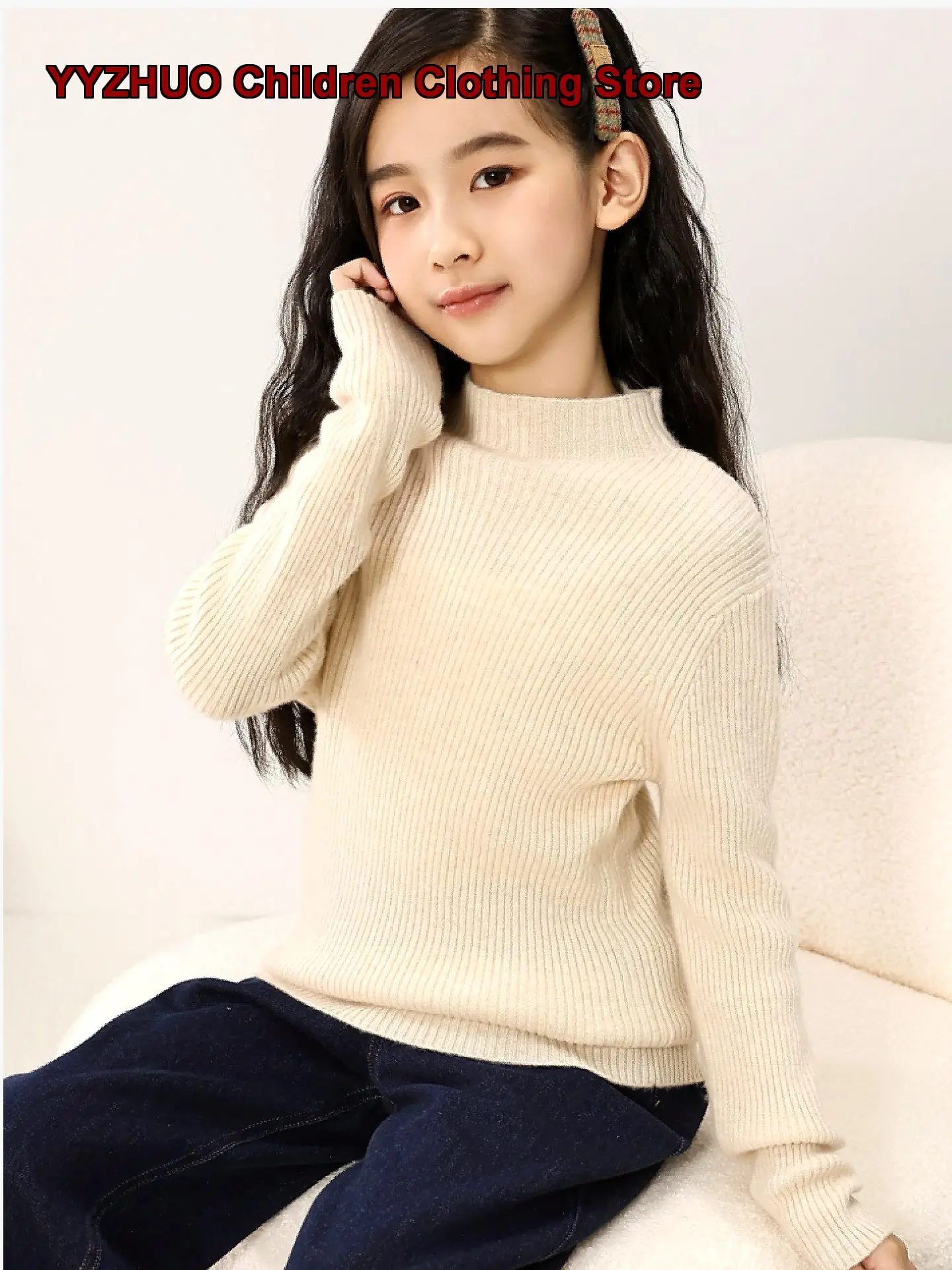 Kids Half Neck Raglan Sweater Boys Girls Cashmere Knit Top Thicken Warm Toddler High Neck Older Kids