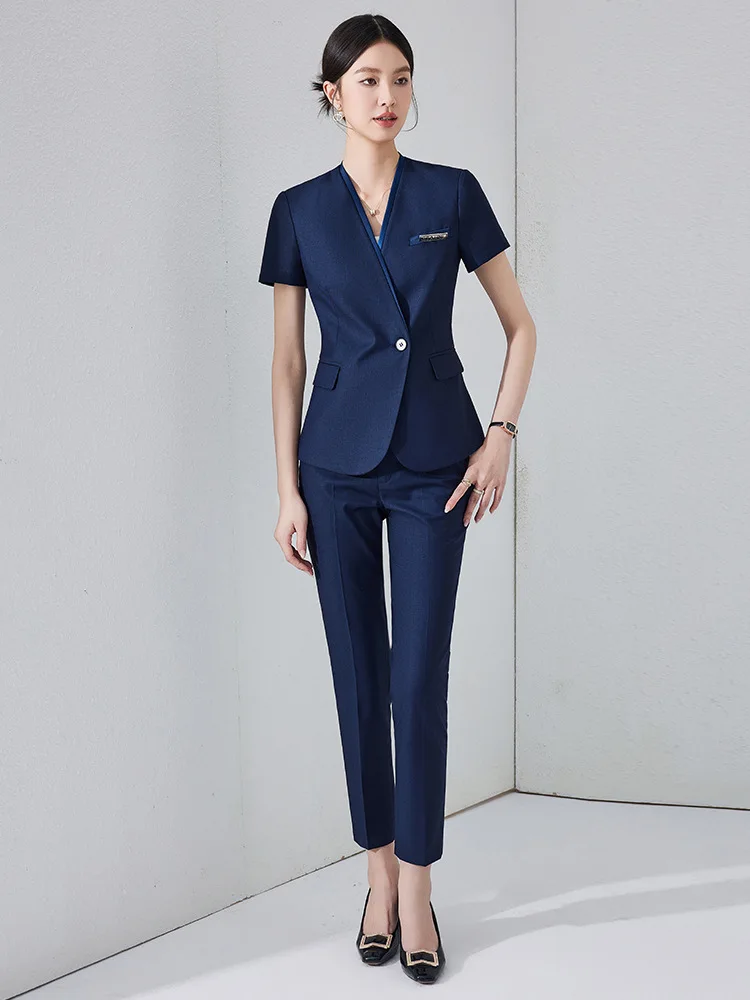 2025New high-end short-sleeve suit for summerOLProfessional Work Uniform Set for Jewelry Store and Real Estate Sales Office Fron