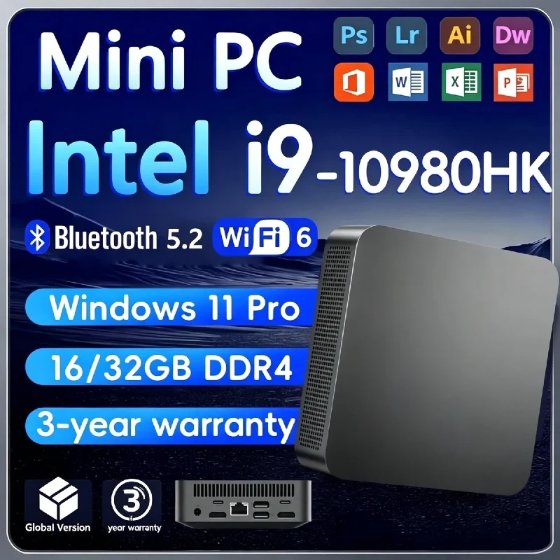2026 Gaming Mini PC Intel Core i9 10980HK 32GB RAM Up to 2TB SSD Windows 11 4K HD WiFi 6 Desktop Computer Mini Host for Office