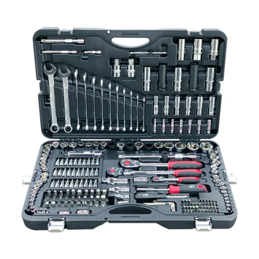 A1 Hot selling 215 Pcs 1/4'' & 3/8'' & 1/2''car repair tool box and ratchet handle socket set auto repair tools