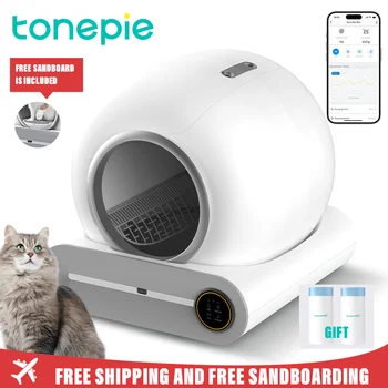 Tonepie 65L Lettiera per gatti intelligente automatica Autopulente Lettiera per gatti completamente chiusa Vassoio per lettiera per animali domestici Versioni in inglese