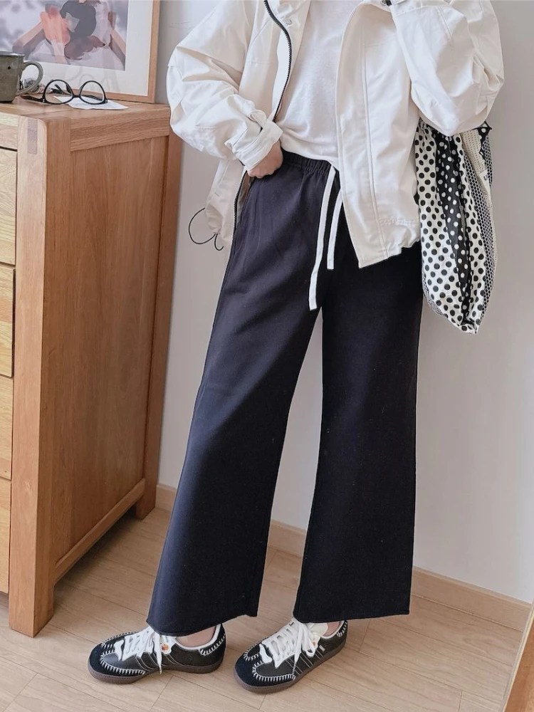 Women Petite Straight Leg Sweatpants Drawstring Cuffed Ankle Length Solid Casual French Terry Joggers Streetwear
