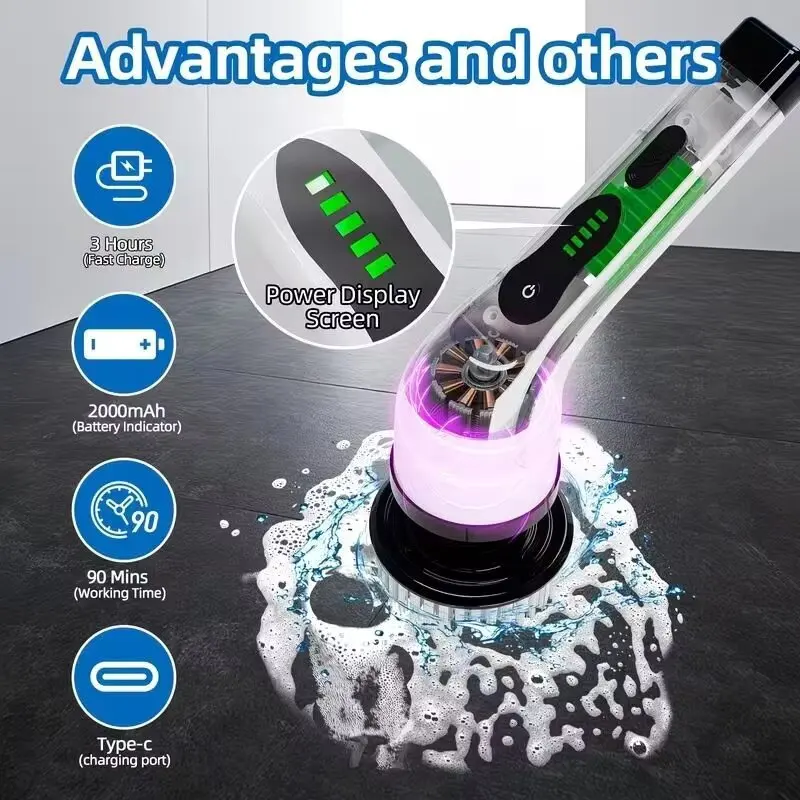 Electric Cleaning Brush Rotating Scrubber Wireless Adjustable Extension Handle Bathroom Cleaning Brush Household Cleaning Tools