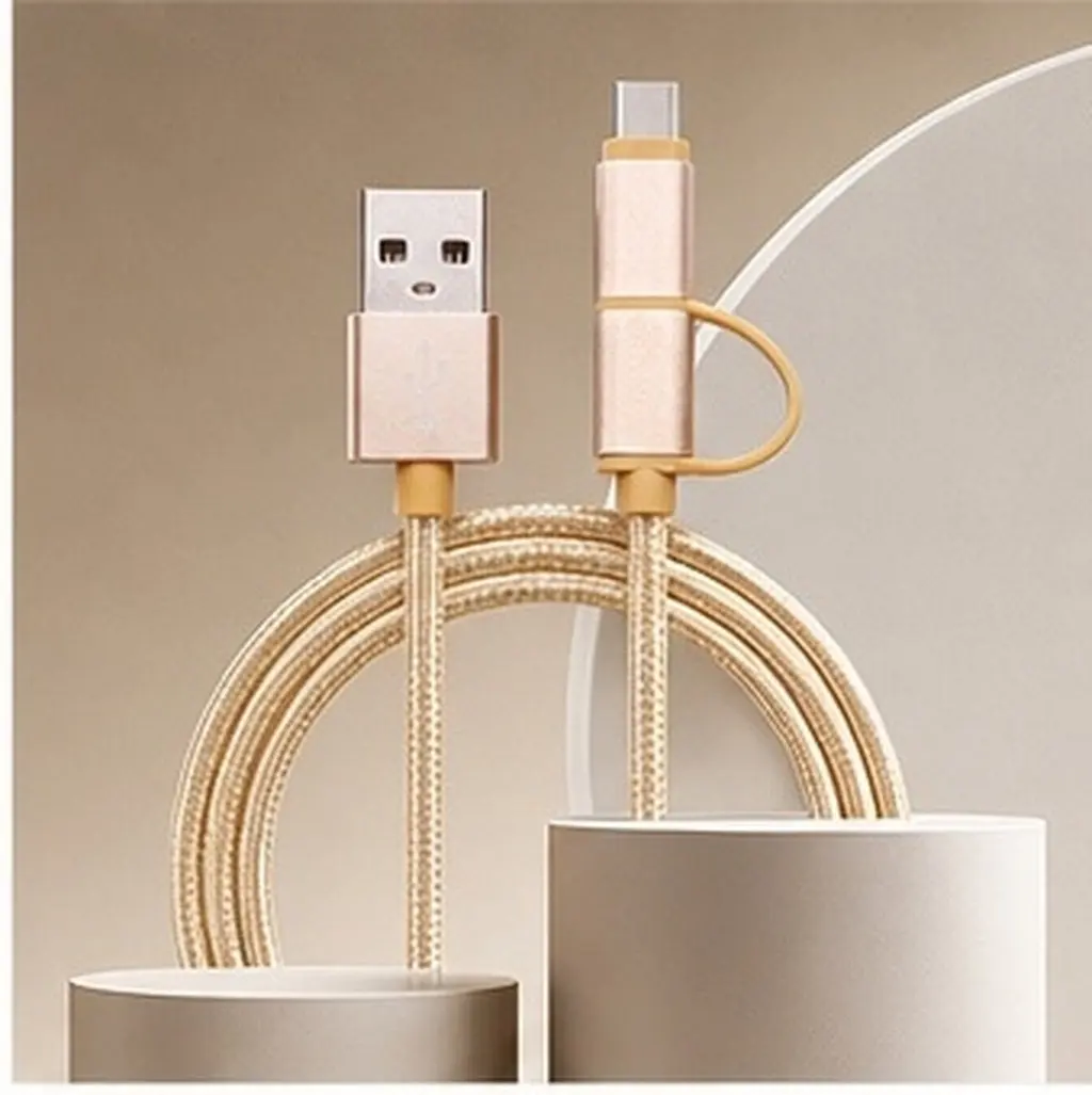 2-in-1 Dual-Use Type-C to USB Cable Braided Nylon Fast Charging Data Sync Cable for Smartphones Tablets USB C Devices
