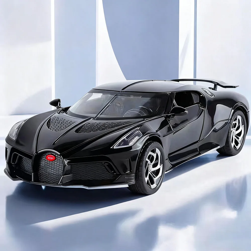 1:24 La Voiture Noire Bolide Spielzeugauto-Miniaturmodell mit Sound-Licht, zurückziehbar, 4 Türen, geöffnete Fahrzeugmodelle, Geschenke zum Kindertag