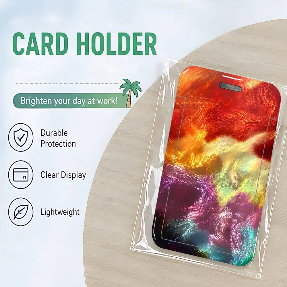 Art Color Gradient Pattern Printing ID Badge Holder Neck Strap Pendant Door Card Holders Credential Holder, Durable PVC Material