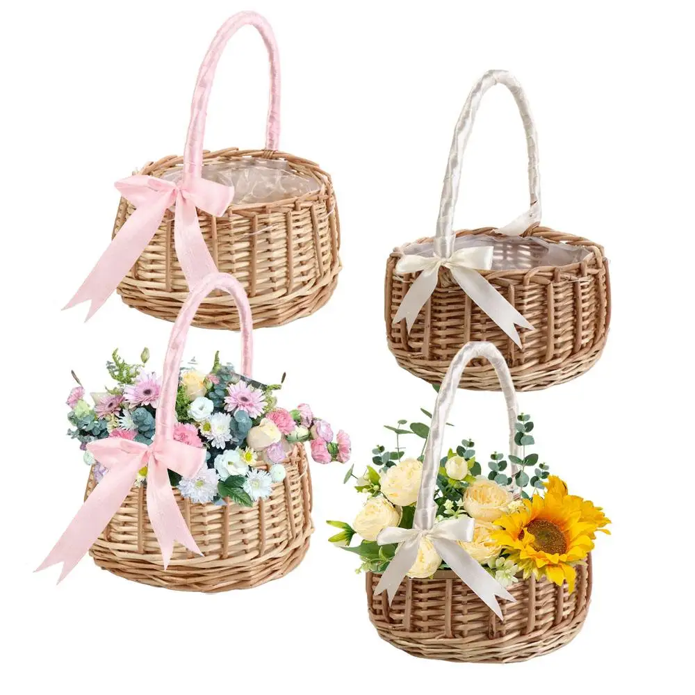 

Props Rattan Flower Basket Decoration Wedding Flower Girl Clutter Organizer Desktop Decoration Storage Basket Flower Basket
