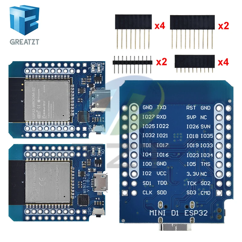 TZT For Wemos Mini D1 ESP8266 ESP32 ESP-32S WIFI Bluetooth CP2104 Development Board Module For Arduino With Pins