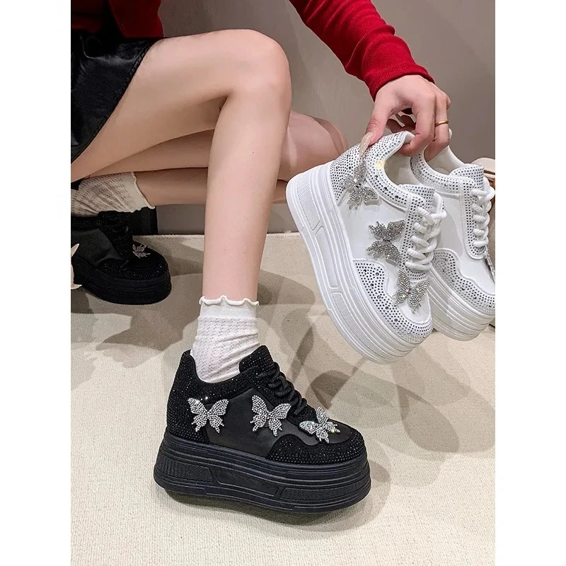 7CM Air Mesh Microfiber Leather Ankle Boots Hollow Chunky Sneaker 2025 Women Comfy Summer Bling Mixed Color Fsahion Shoes