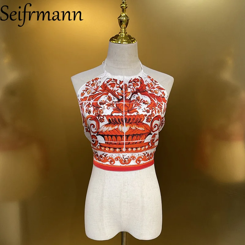 Seifrmann Lässiges bedrucktes Seiden-Backless-Top mit Neckholder, ärmelloses Bauchtop, Sommermode 2026, neuer Damen-Stil