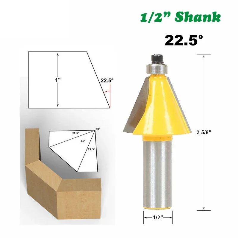 1PC 1/2" 12.7MM Shank Milling Cutter Wood Carving 11.25 15 22.5 30 45 Degree Chamfer Bevel Edging Router Bit Woodworking Cutting