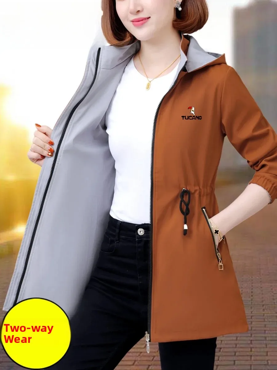 Double-Sided Wear Casual Style Women's Jacket Middle-Aged Mom Coat Spring Autumn New Arrival TUCANO Polyester Fiber