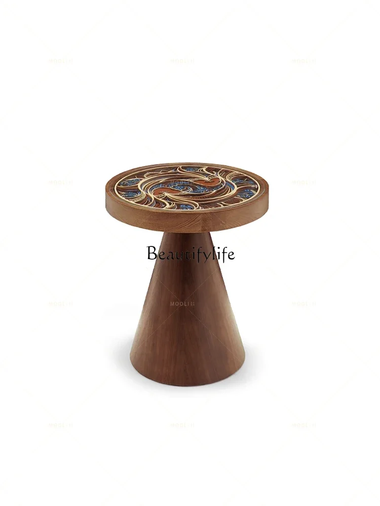 

ls 42Medieval style solid wood edge few living room retro style walnut round coffee table