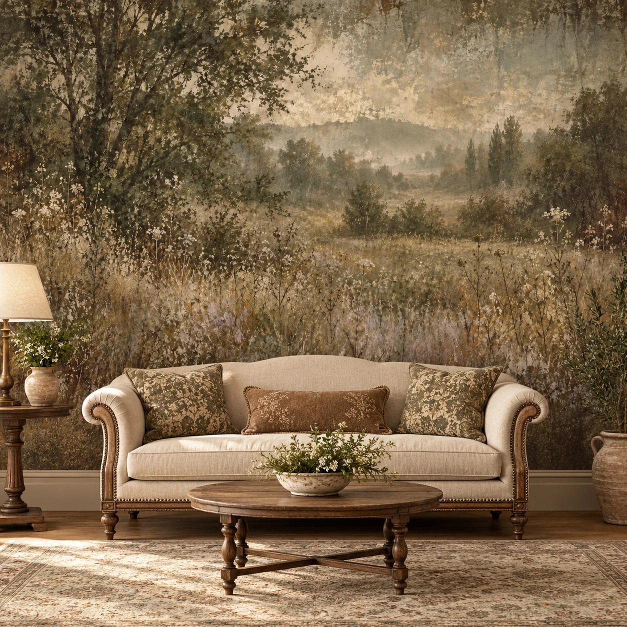 Vintage Landscape Wallpaper Mural Rustic Meadow Forest Wall Art Living Room Bedroom Non Self Adhesive Nature Wall Decor Pastoral