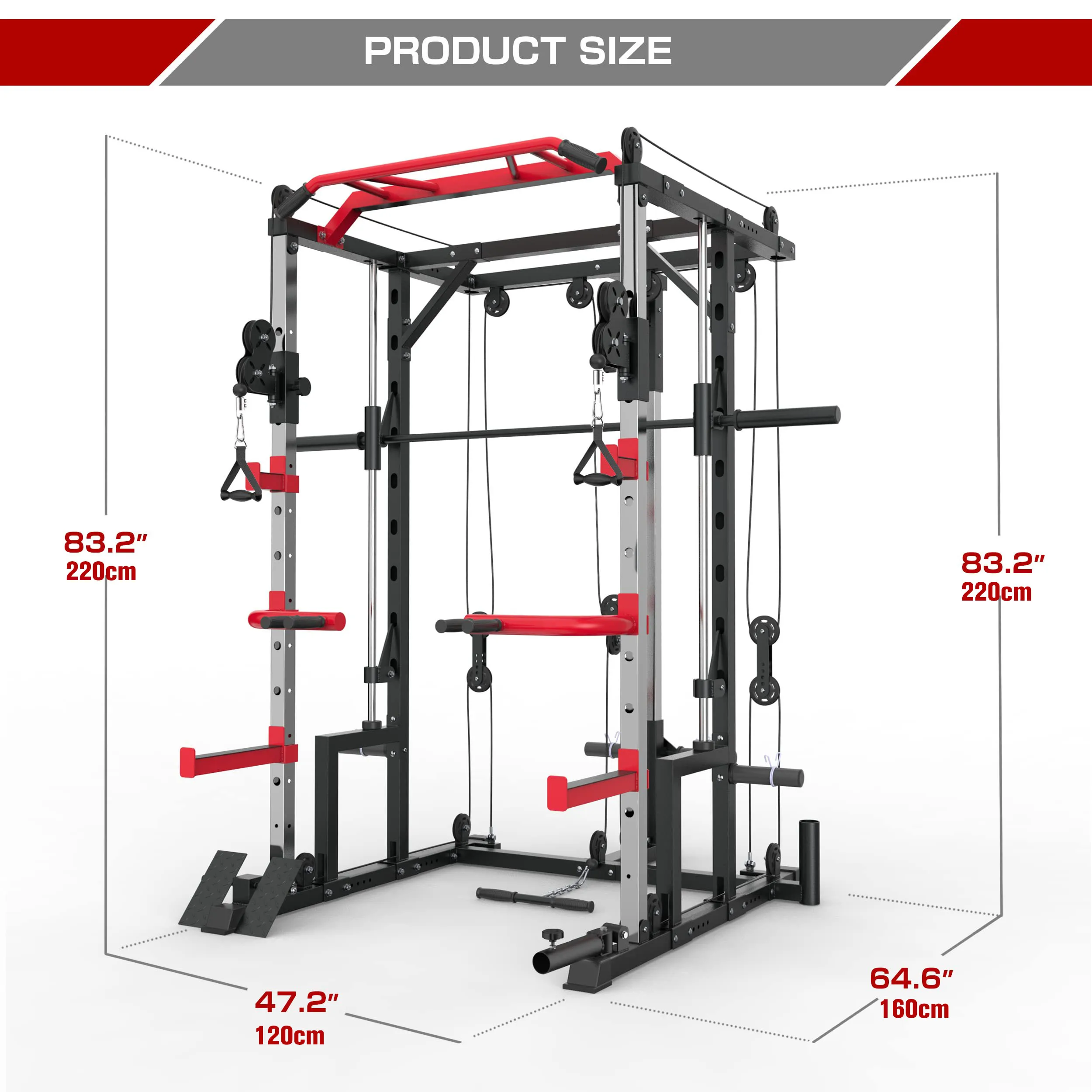 Smith Machine Power Cage with Crossover Cable Machine and LAT Pulldown for Home Gym Smith Rack and Cage