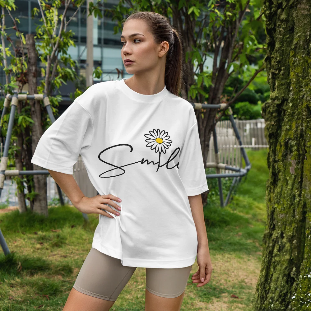 

Flower-patterned Printed Women's T-shirt Round-neck Fashionable Streetwear Casual Short-sleeved T-shirt Top for Women