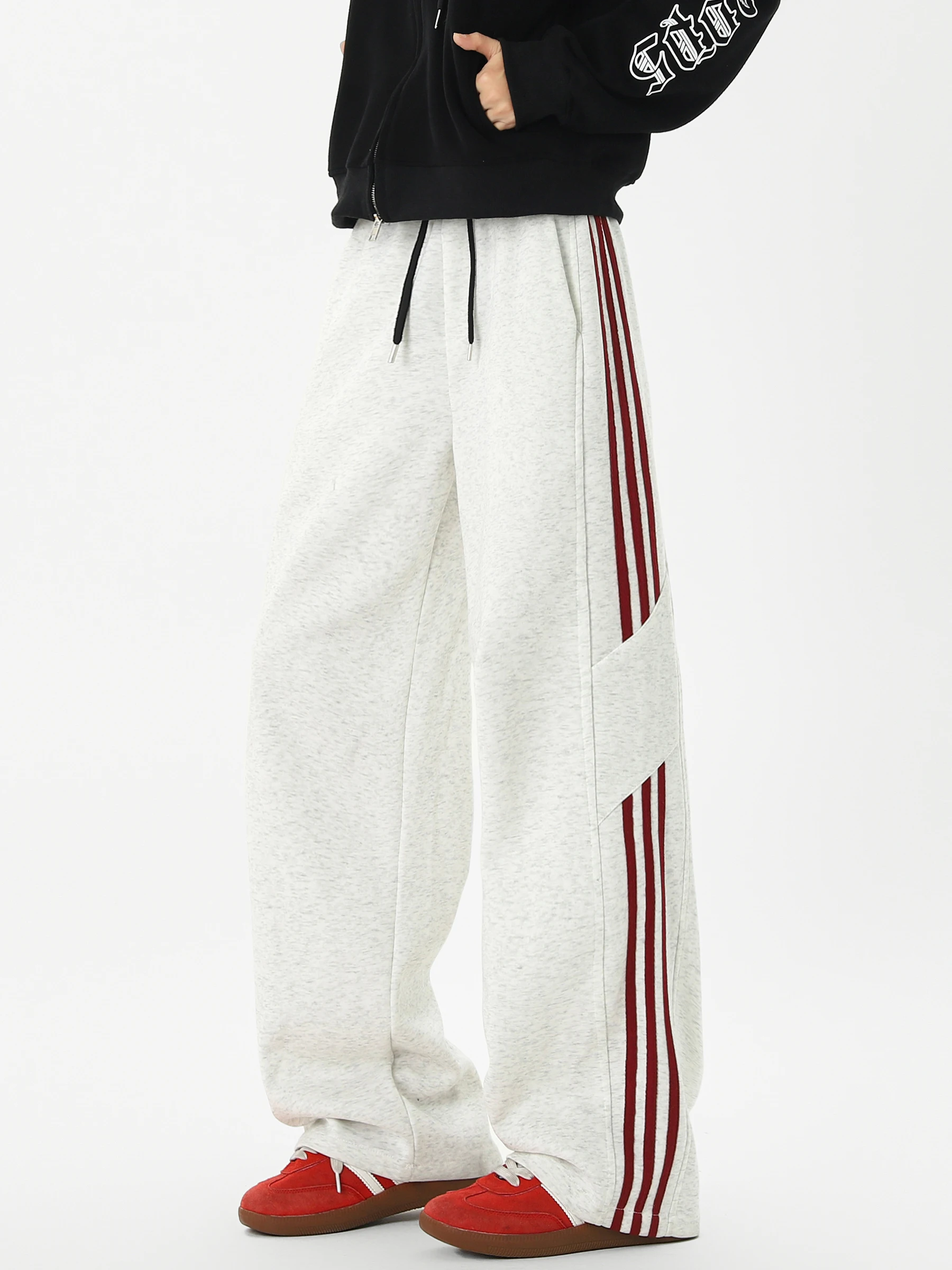 

Мужские спортивные штаны в полоску в американском стиле, свободные повседневные прямые широкие брюки, осень-зима, Новое поступление