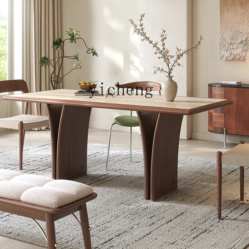 

LSL North American Black Walnut Wood Vintage Style Solid Wood Rock Slab Dining Table Living Room Home Dining Table